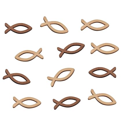 FEPITO 100 Holz Fisch Deko Fische Streudeko Tischdeko Verzierung für Taufe, Kommunion und Konfirmation - Klein 3,5cm - (2 Far