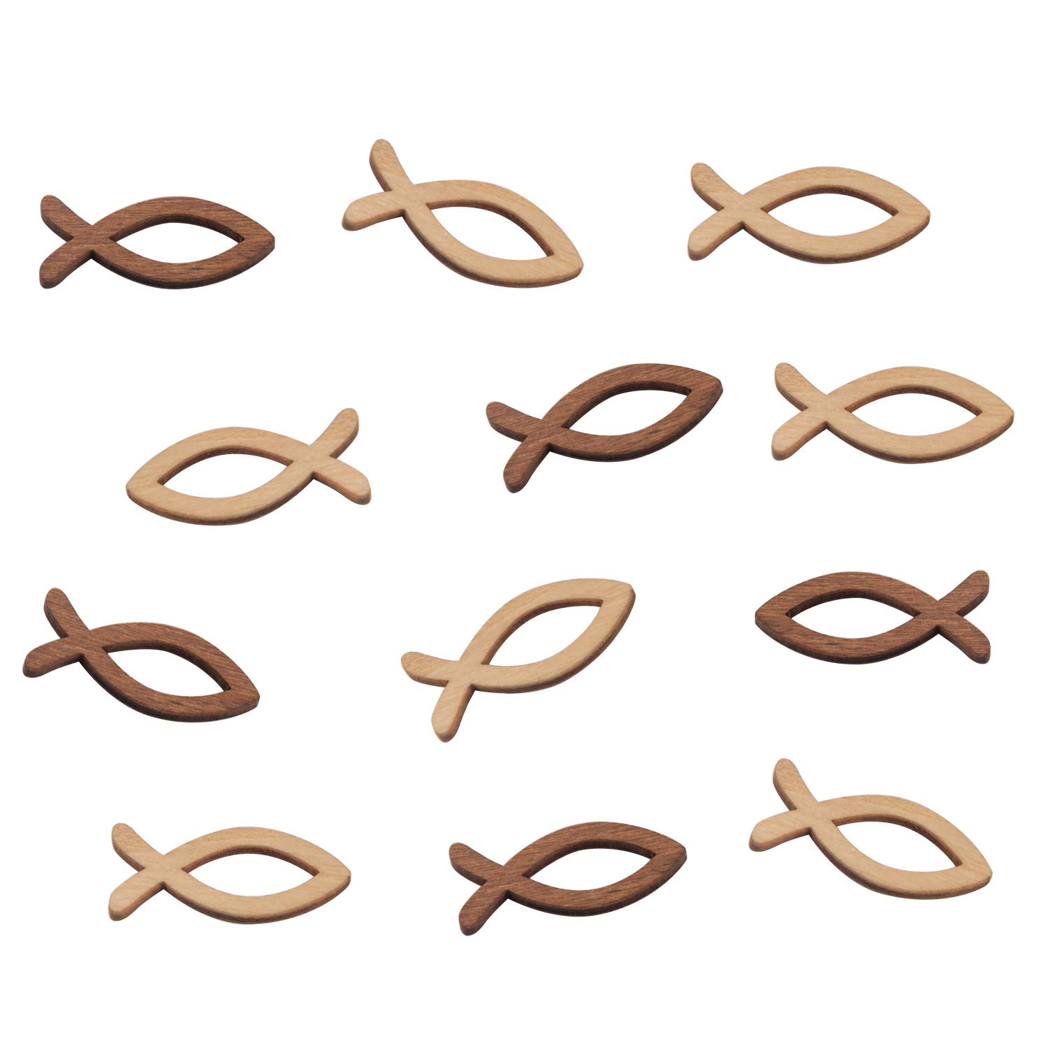 FEPITO 100 Pcs Decorative Wooden Fish Wood Table Confetti Holy Communion Table Confetti