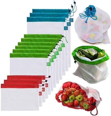 Awinker 24 Piezas Bolsas Compra Reutilizables Bolsa de Malla para Almacenamiento Fruta Verduras Juguetes Lavable y Transpirable 3 Diversos Tama?os: Amazon.es: Hogar