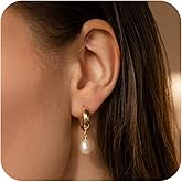 VANGOT 14K Gold Plated Pearl Dangle Earrings for Women Hypoallergenic Trendy Dainty Stainless Steel Cubic Zirconia Huggie Drop Earrings Jewelry