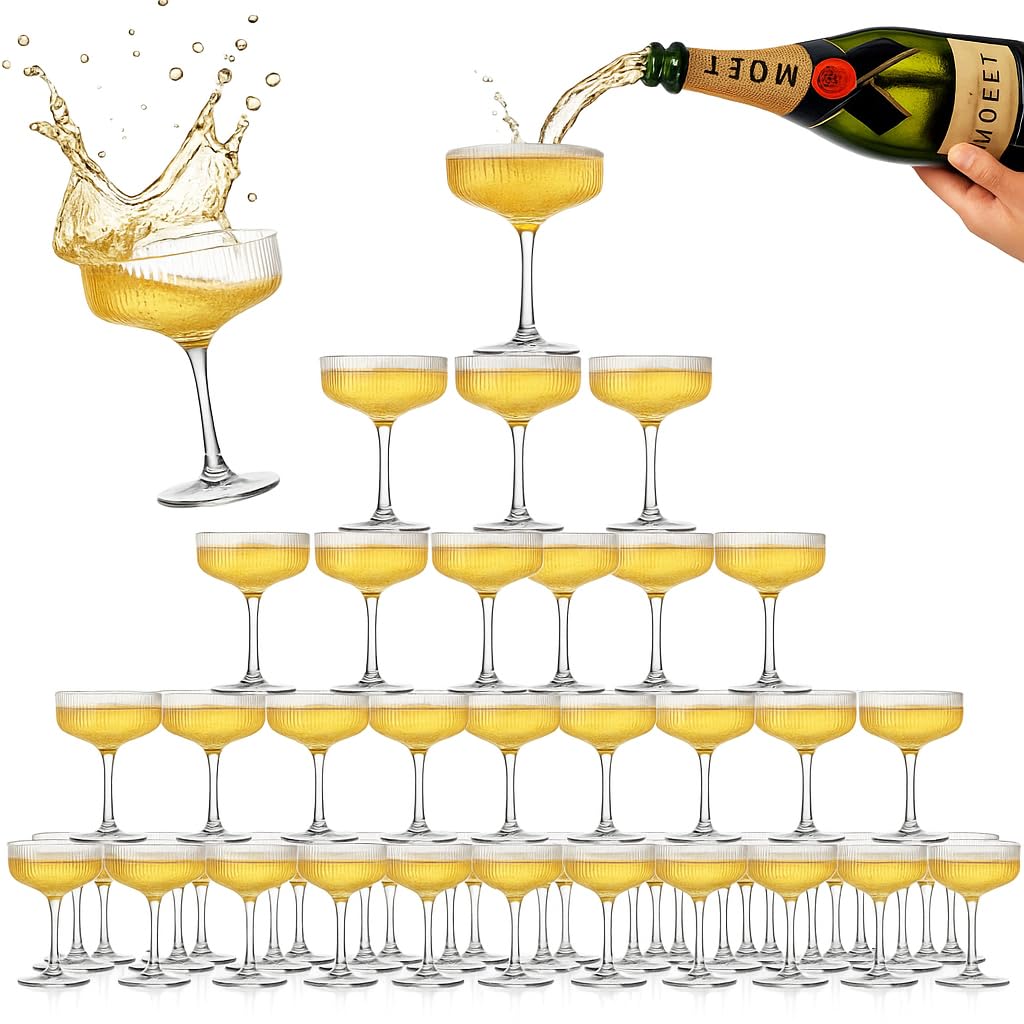 Photo 1 of ***FACTORY SEALED***Glass Champagne Tower Set of 20 Crystal Coupes – 7oz Clear Stackable Coupe Glasses for Building Champagne Fountains at Weddings, Parties, Events, & Celebrations – Elegant Toasting Cups for Displays