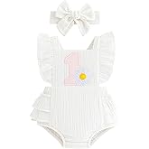 Winmany Baby Girl First Birthday Outfit 1st Birthday Sweet Cotton Romper With Headband Cake Smash Photo Shoot Clothes