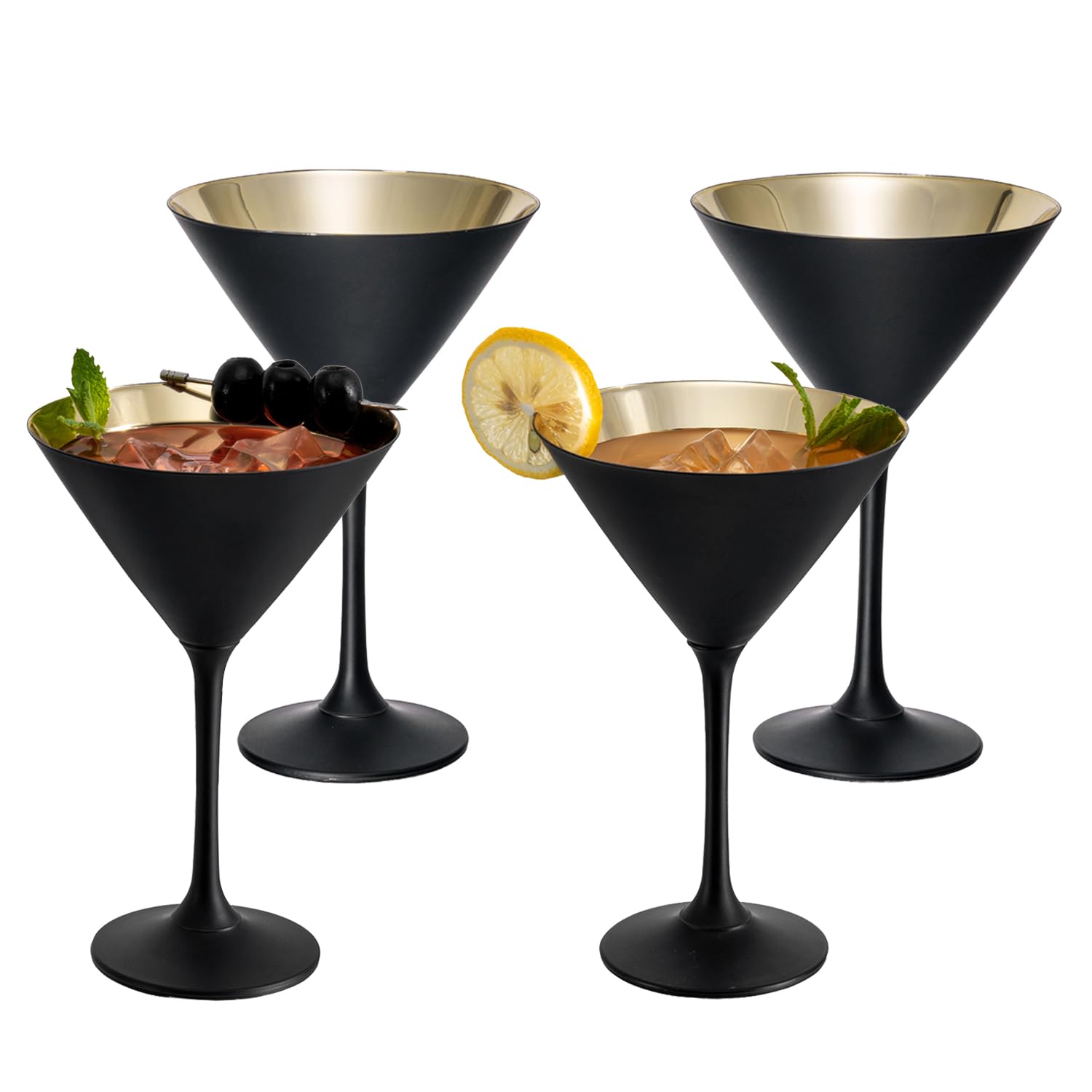 MyGift 8 Ounce Modern Matte Black and Metallic Gold Tone Plated Martini ...