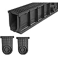 Natotela Deep Profile HDPE Trench Drain System for Yard-39.4Lx6.3Wx7.8H in. Channel Drain with Grates,Plastic Yard Drainage Systems for Outdoor Houseside Sidewalk Patio Backyard Landscape