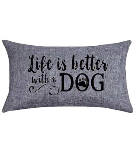 "Dog Kisses Fix Everything" Lumbar Pillow Cover - Embroidered Typography, Dark Grey, 12x20 Inches - View #3