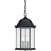 Capital Lighting 9836BK Main Street Seeded Glass Outdoor Pendant, 3-Light 120 Total Watts, 15" H x 10" W, Black