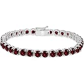 B. BRILLIANT Sterling Silver 5mm Round Genuine, Created or Simulated Gemstone Tennis Bracelet for Women