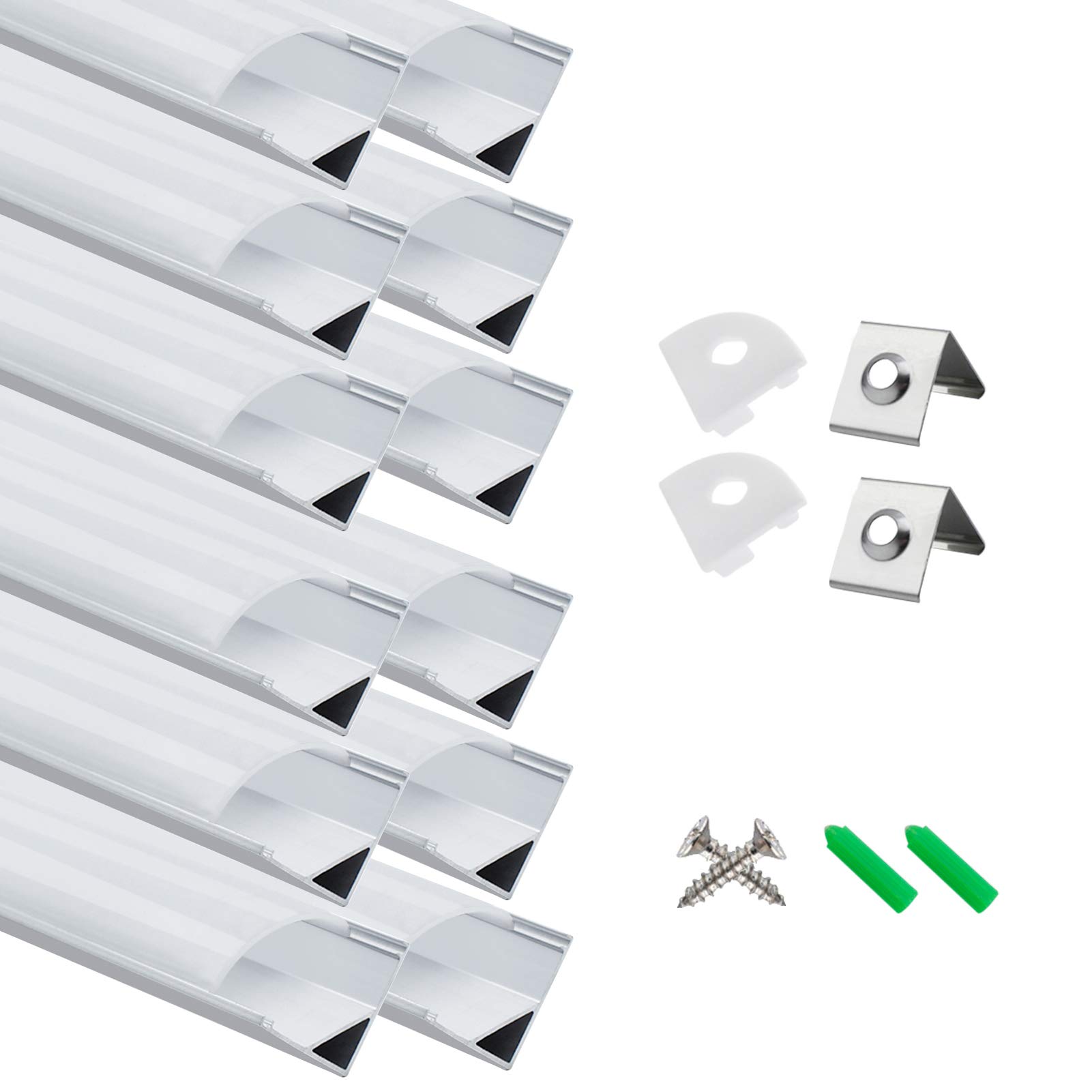 LightingWill 12-Pack LED Aluminum Profile, 3.3ft/1Meter LED Aluminum Channel Silver V-Shape LED Diffuser with Milky White Cover, End Caps and Mounting Clips for LED Strip Lights