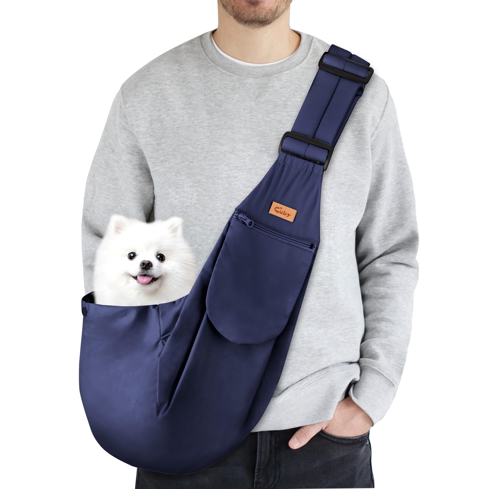CUBY Puppy Dog Carrier, Sliding Buckle Pet Dog Sling Carrier for Small Medium Dogs Hands-free Sling Cat Carrier Comfortable Widen Shoulder Strap Double-sided Pouch Shoulder