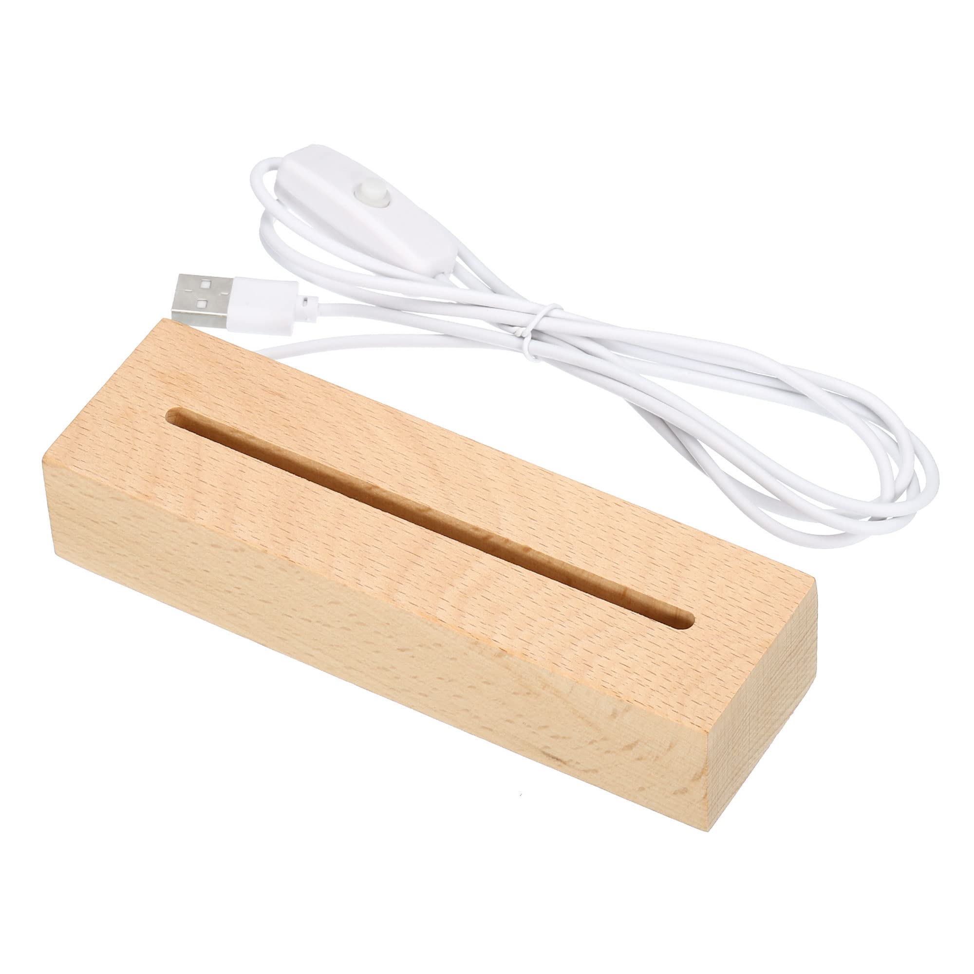 PATIKIL Wooden LED Light Base Stand, Rectangle Wooden 5.91"x1.77"x1.18" Warm White Lights Display Pedestals for Acrylic Nightlight Crystal Art, Wood Color