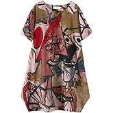 FTCayanz Women's Casual Midi Dresses Short Sleeve Loose Print T Shirt Dress with Pockets