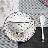 Porlien Exquisite Royal Blue 6.7-Ounce Teacups/Coffee Cups & Saucers Set with Spoons, Gold Trimmed, Porcelain, Set of 2, Gift Box Packing