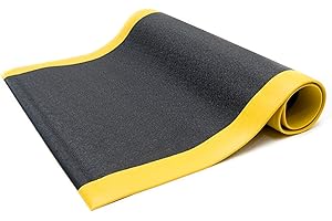 Bertech Anti Fatigue Floor Mat (Made in USA), 3 Feet Wide x 12 Feet Long x 5/8 Inches Thick, Textured Pattern Top, Black with Yellow Border, Bevelled on All Four Sides, RoHS and REACH Compliant