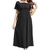 Jayscreate Women’s Casual Square Neck Long Halter Tie Dress Midi Short Sleeve 2025 Summer Flowy Dress A-Line for Women