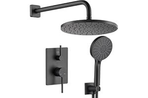 AONEON Bathroom Rainfall Shower System Set with 10'' Rain Shower Head, 3-Setting Handheld Spray, Valve Included Wall Mounted 