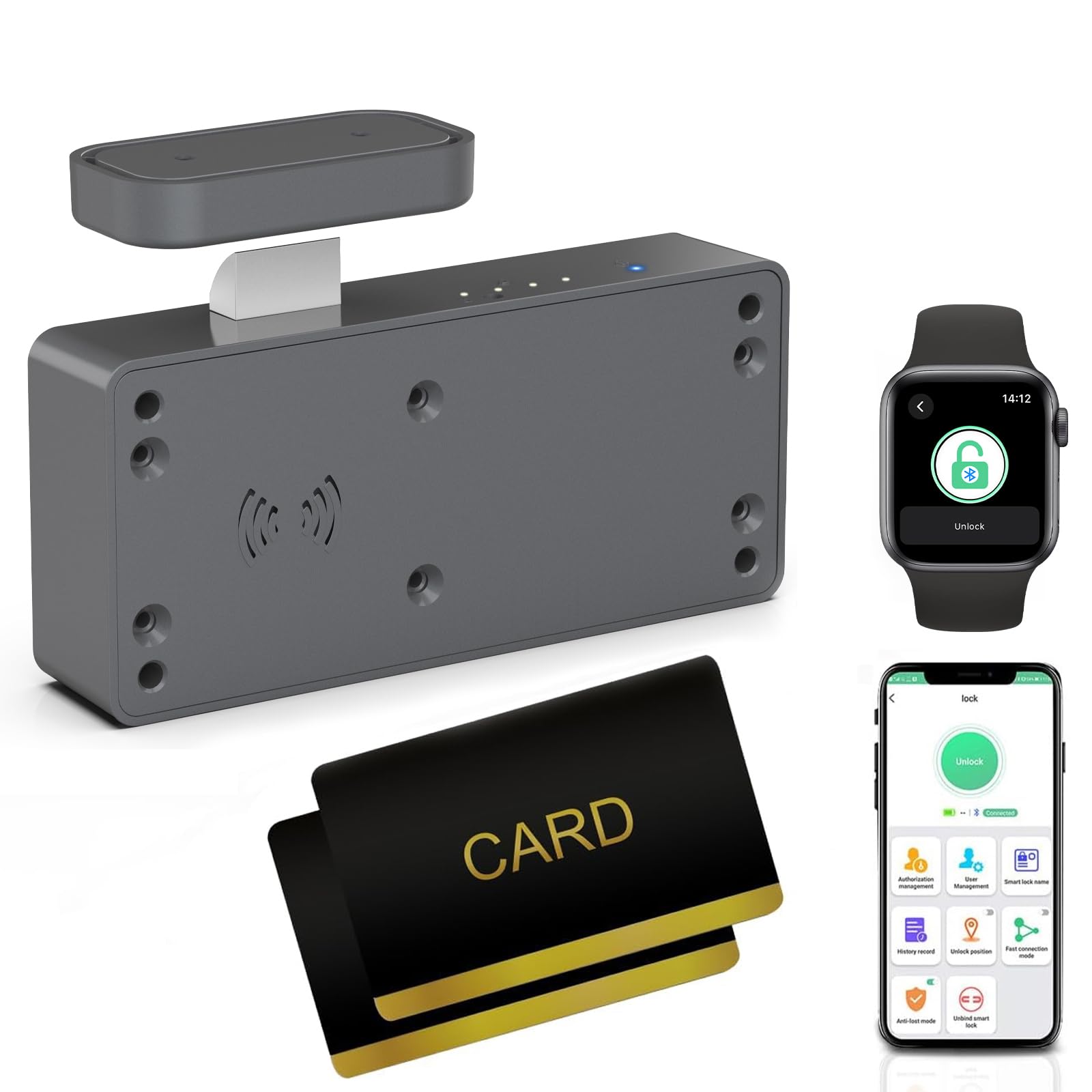 Photo 1 of Drawer Lock RFID Card NFC Hidden Cabinet Lock for Kitchen Pantry Furniture eLinkSmart Cupboard Door with iOS Watch APP Child Safety No Drilling Required Gray