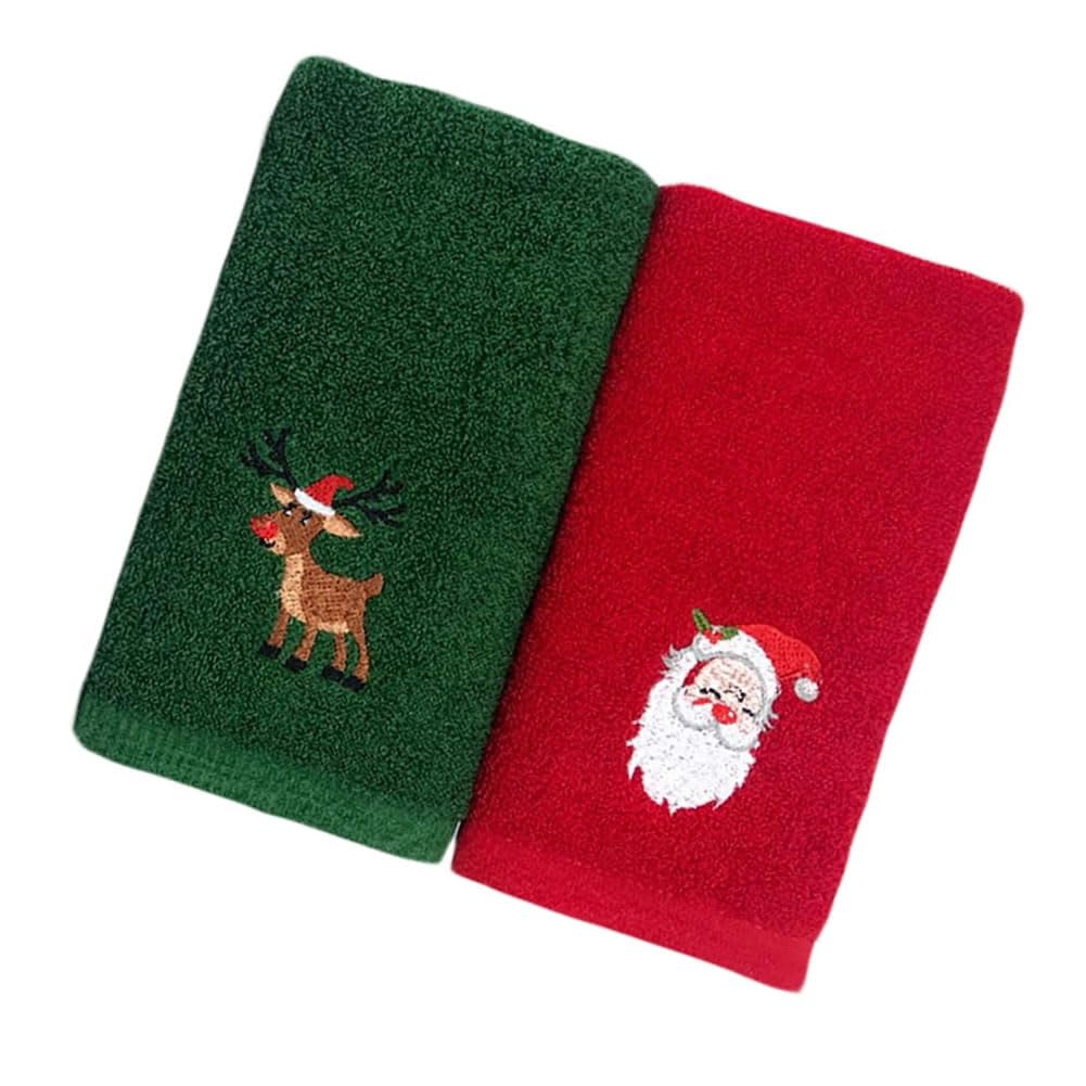 Dusenly 2pcs Christmas Hand Towels Red Green Christmas Bathroom Towel for Hand Face Gym Xmas Holiday Party Home Gift