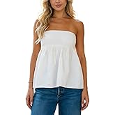 Women Strapless Peplum Top Y2k Floral Tube Tops Ruffle Hem Babydoll Summer Going Out Bandeau Top