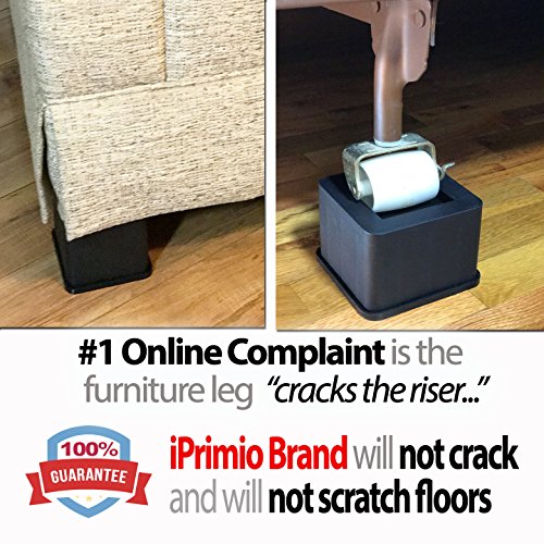 iPrimio Bed Risers Square, 3 Inch Lift, Heavy Duty, 4 Pack, Up to