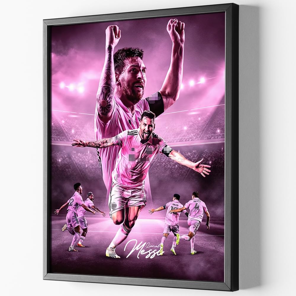 Photo 1 of ***DAMAGE MINOR/ ITS BROKEN*** Black Framed Lionel Messi Signed Poster For Kids Hanging To Room Bedroom Wall Decor-Soccer Superstar Posters Canvas Art Print Picture For Teen Boy Fans Birthday Gifts
