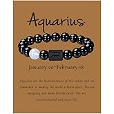 VLINRAS Zodiac Bracelet for Men Women, 8mm 10mm Natural Black Onyx Stone Star Sign Constellation Horoscope Bracelet Gifts