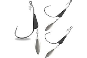 Reaction Tackle Bladed Tungsten Weighted Swimbait Hooks- Bass Fishing Hook with Underspin - Weedless Swim Bait Design - Freshwater or Saltwater (3-Pack)