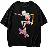 Skateboard Skull Shirts Graphic Tees for Women, Colorful Funny Womens Oversized T Shirt Crewneck Short Sleeve Casual Tops