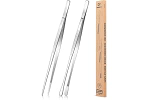2 Pcs 12-Inch Kitchen Tweezers Fine Tweezer Tongs, Stainless Steel Professional Long Cooking Tweezers for BBQ, Sea Food, Repa