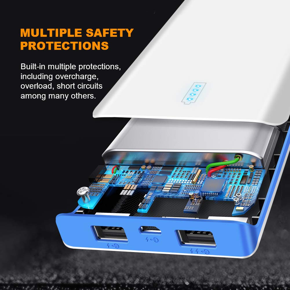 Portable Charger 10000mAh Power Bank with 2 Universal Phone Ring Holder Ultra Compact High-Speed 2 USB Charging Port Wallet Size Charger Compatible for iPhone Xs Max/XR/X/8/8P/7P and More (Blue)