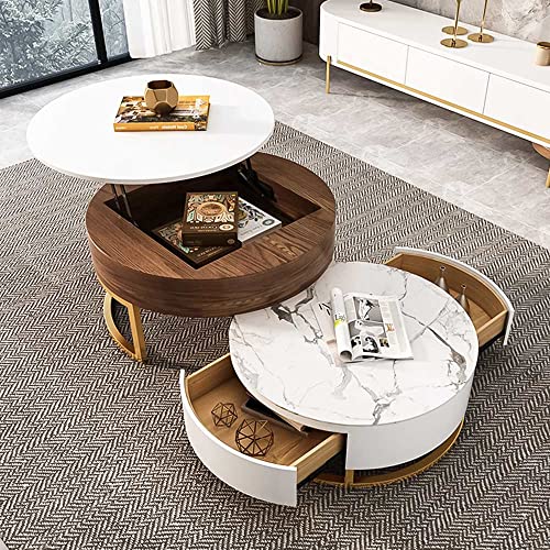 Lift-Top Round Coffee Table for Living Room, Modern Retractable Nesting ...