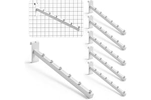 ALISWAT 6 Pack White Gridwall Waterfall Hooks 6 Ball, 14 Inch Gridwall Clothes Hanger Gridwall Waterfall Faceouts for Wire Grid and Grid Wall, Grid Wall Accessories for Garment Retail, Home and Garage