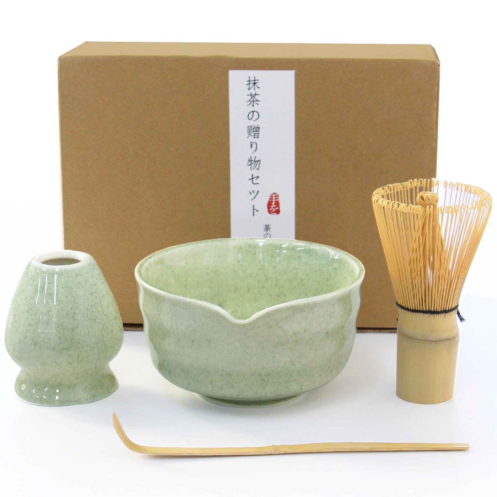 Photo 1 of Matcha Whisk Set, Japanese Tea Set includes Matcha Bowl with Spout, Matcha Whisk and Holder, Bamboo Scoop - 4 Pcs Ceremonial Grade Matcha kit for Tea Lovers (Jade Green)