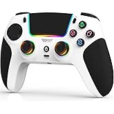 SFGSUP Wireless Controller for PS5/PC/MAC/iOS/Android/Steam Deck, With Hall Effect Joystick&Trigger/8 RGB Lighting/Turbo/Dual Vibration/Programmable/Headset Jack/Touchpad/1500 mAh Battery, White&Black
