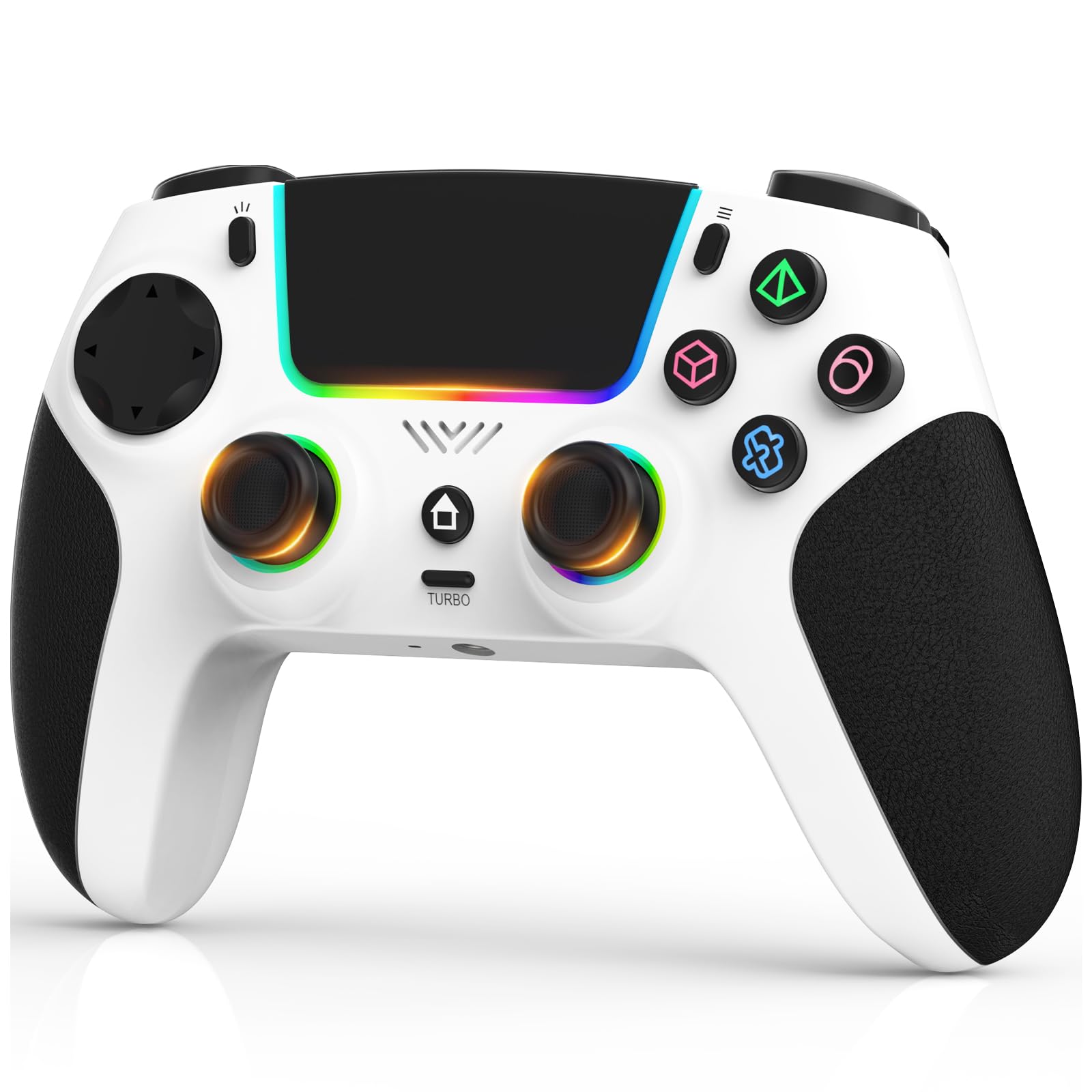 Photo 1 of SFGSUP Wireless Controller for PS5/PC/MAC/iOS/Android/Steam Deck, With Hall Effect Joystick&Trigger/8 RGB Lighting/Turbo/Dual Vibration/Programmable/Headset Jack/Touchpad/1500 mAh Battery, White&Black