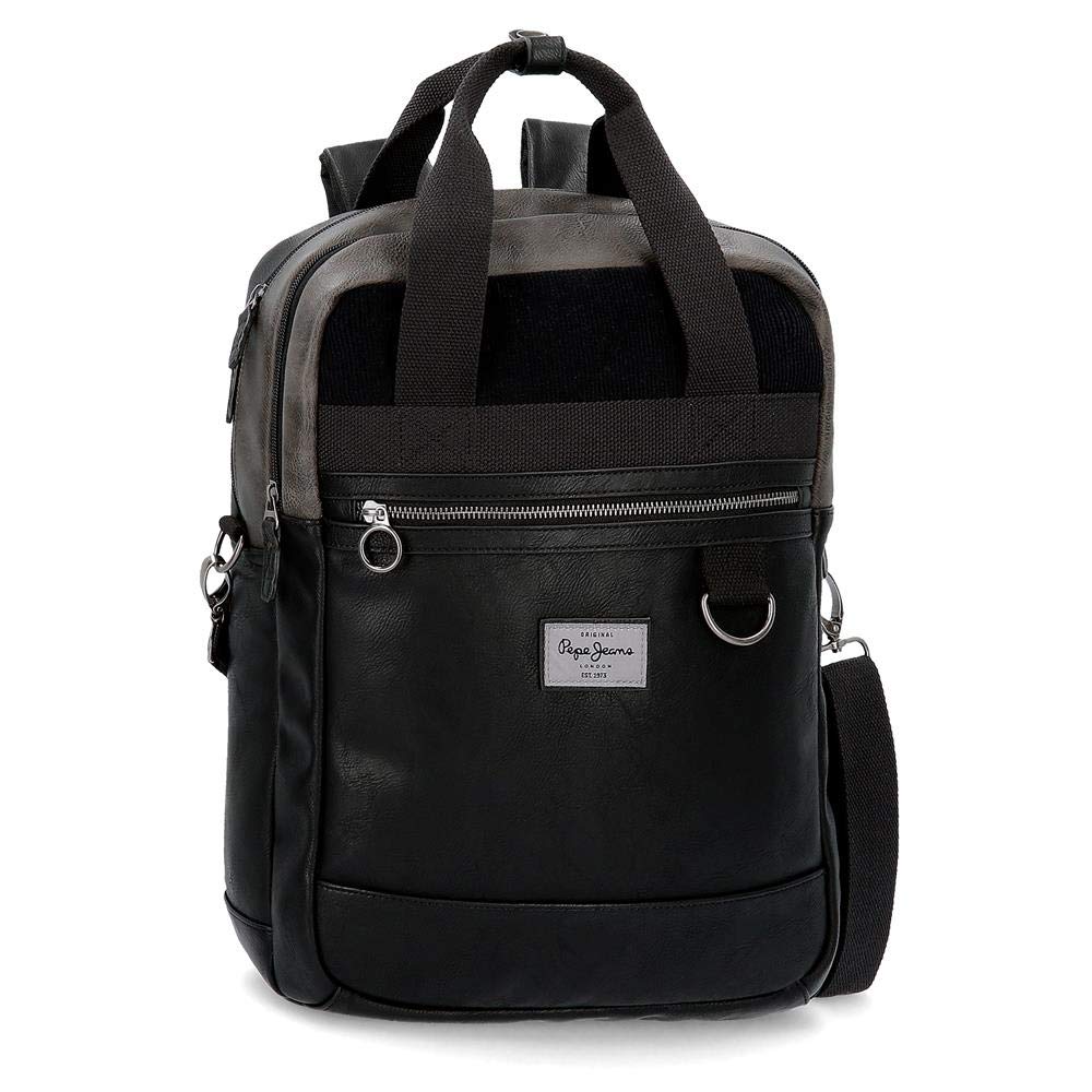 Pepe Jeans Miller Adaptable Laptop Backpack Black 32x42x12 cms Synthetic Leather 15,6" 16.13L