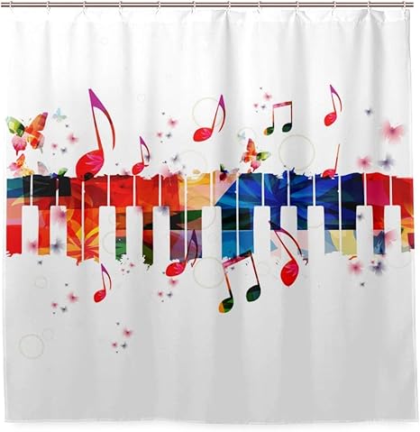 Amazon Kapanou防水 シャワーカーテン 創造的な音楽スタイルテンプレートベクトルイラスト かわいいシャワーカーテン ユニットバス バスルーム 芸術の装飾 180cmx180cm バスフック付き 取り付け簡単 シャワーカーテン ホーム キッチン オンライン通販