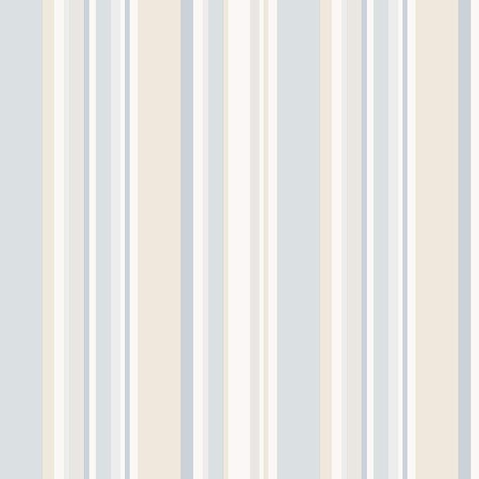 Norwall ST36909 Step Stripe PrePasted Wallpaper, Blue, Beige, Taupe
