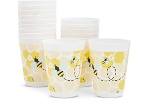 BLUE PANDA 16 Packs Reusable Plastic Bumble Bee Baby Shower Party Supplies Disposable Cups - Bee Cups - Plastic Cup