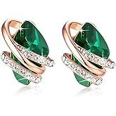 Leafael Wish Stone Stud Earrings with Birthstone Crystals, 18K Rose Gold Plated or Silver-tone