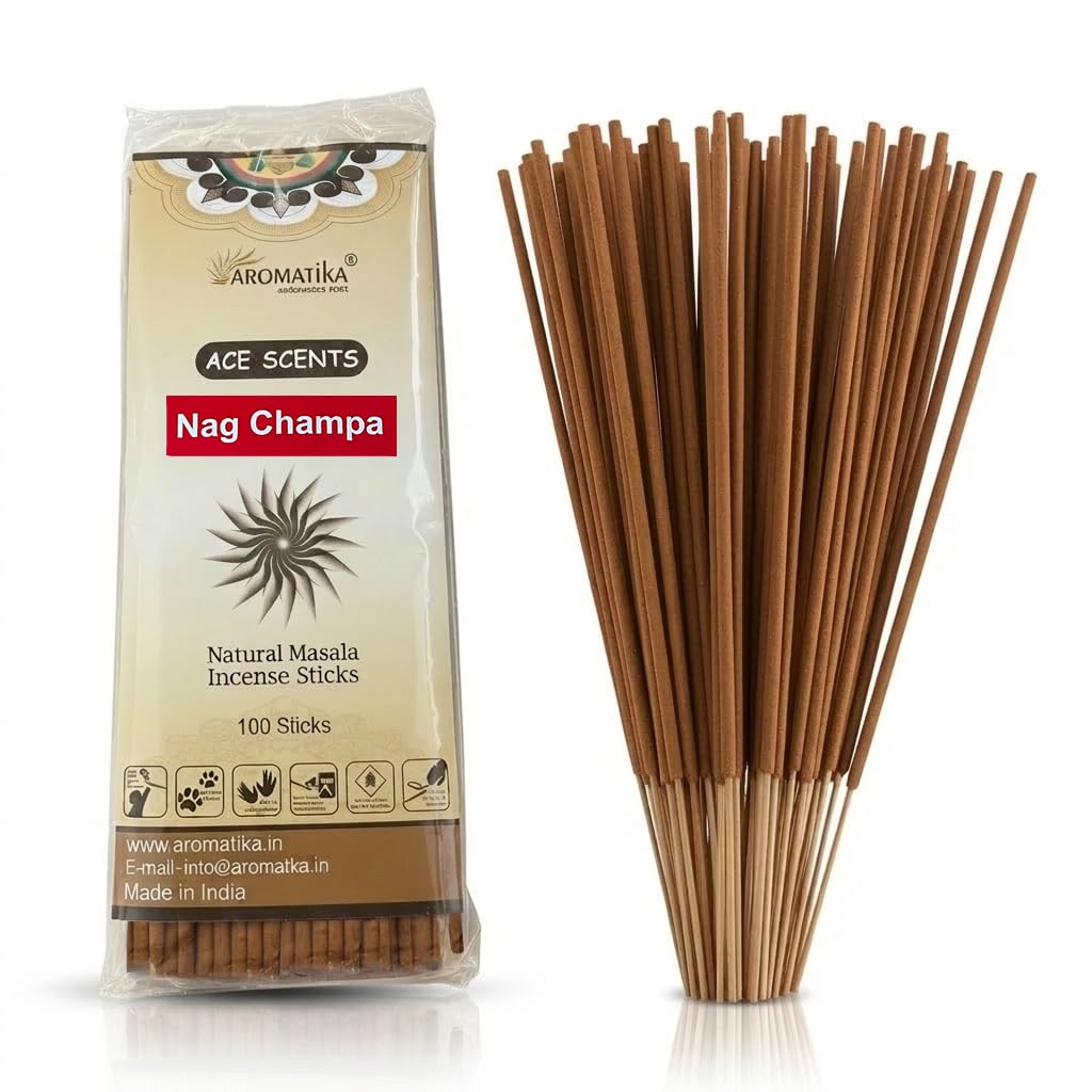 Natural Hand Rolled Incense Sticks 100 Pack Premium Masala Joss Sticks Long Burning Aromatherapy Incense for Relaxation Meditation Yoga Home Fragrance Spiritual Use Vegan Eco Friendly (Nag Champa)