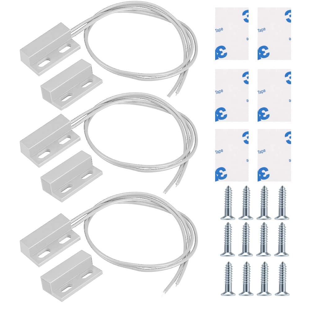 Guuzi 3pcs Surface Mount Wired Door Sensor Alarm Magnetic Reed Switch White,Normally Closed Magnetic Switch