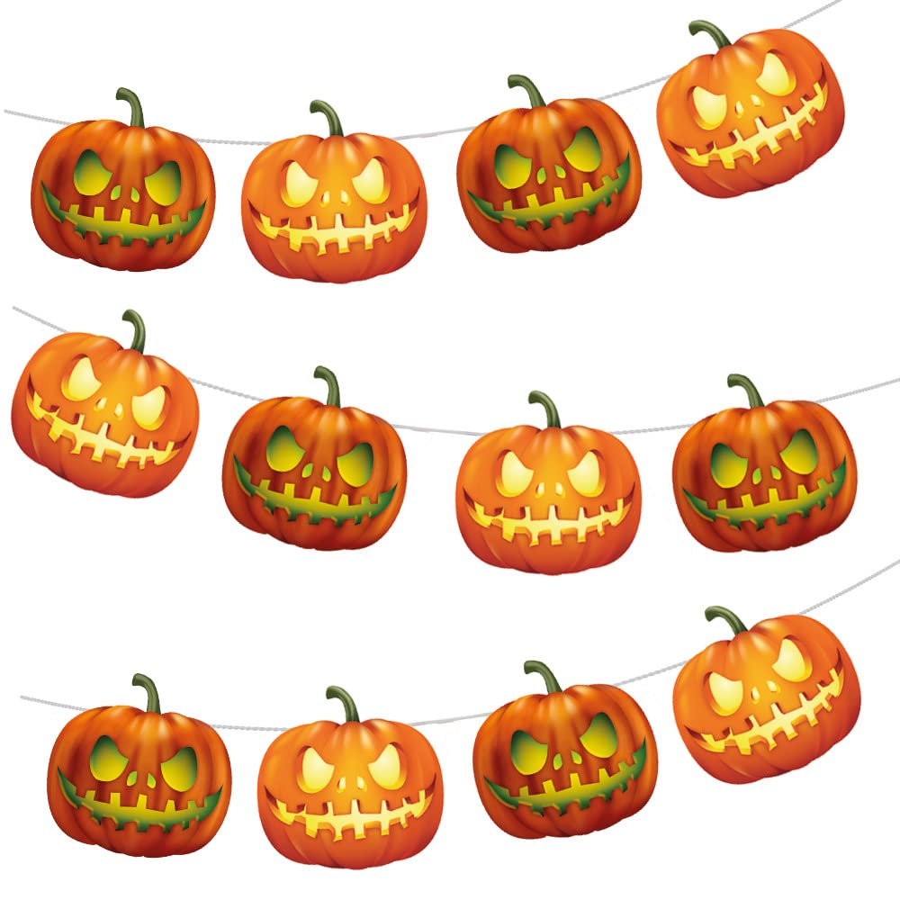 AK Giftshop Halloween Pumpkin Bunting Party Decorations - 12pcs / 2.5m Ribbon