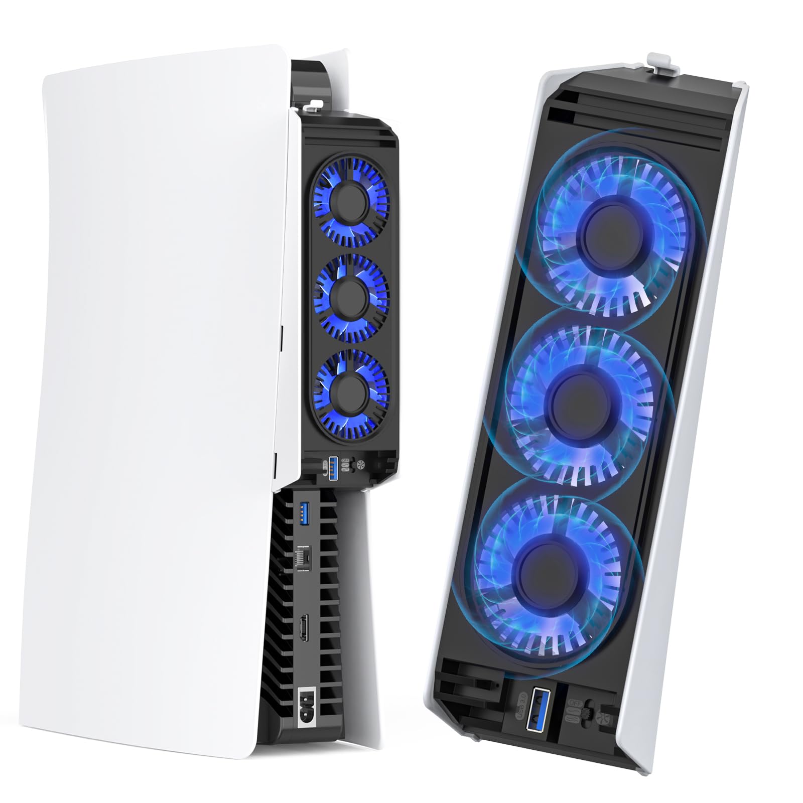 Photo 1 of for PS5 Cooling Fan with Led Light,Quiet Efficient Cooling Accessories for PS5 HUIJUTCHEN Upgraded Cooler Fan for PlayStation 5 Disc/Digital with USB 3.0 Port,2 Level Speed (Not for PS5 Slim/Pro)