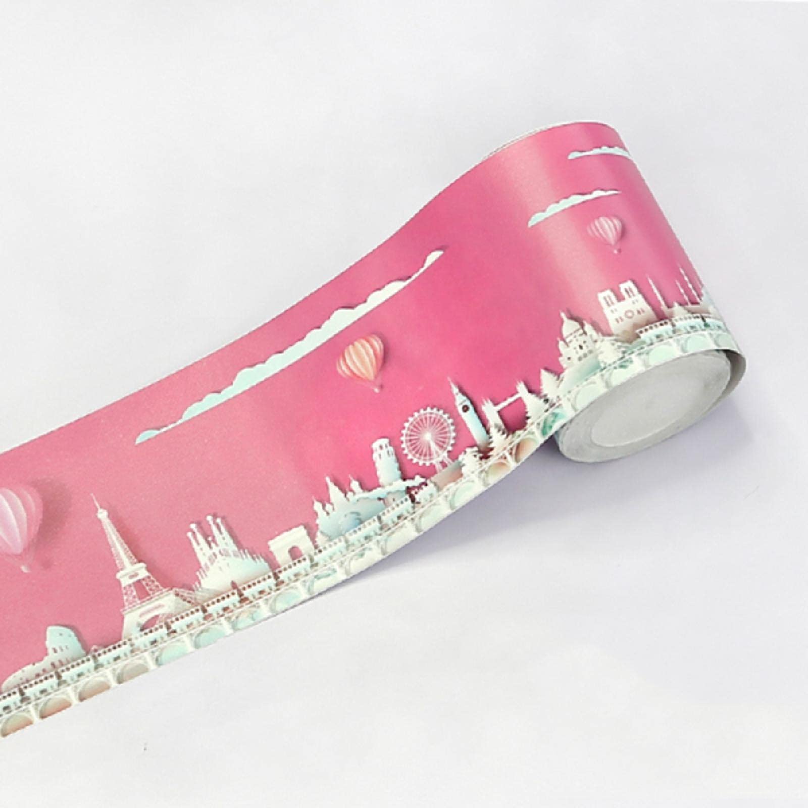 tooloflife Wallpaper Border Kitchen Border Stickers, Wall Decal Sticker Bathroom Kitchen Ceiling Backsplash Tiles Border for Kids Room Nursery School Classroom-Pink