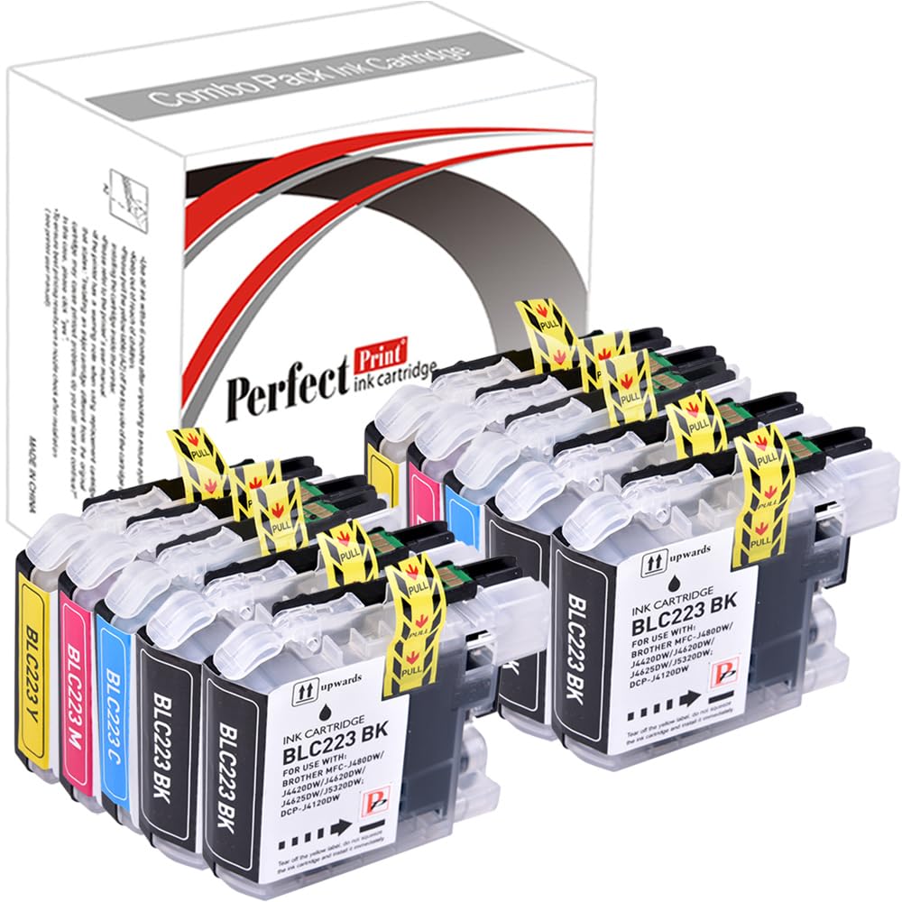10 PerfectPrint Compatible Ink Cartridge Replace LC223 for Brother Printers MFC-J4420DW J4620DW J4625DW J5320DW J5620DW J5625DW LC-223 MFC-J5720DW DCP-J4120DW