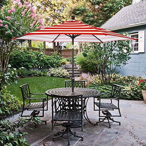LCH 9Ft Patio Outdoor Umbrella Backyard Garden Market 1.5" Aluminum Pole 6 Ribs Umbrella with Push Button Tilt and Crank (Stripe Red)