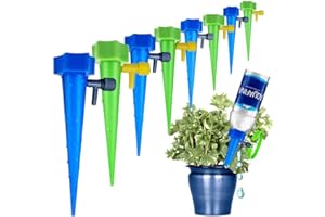 MANGOIT Self Plant Watering Spikes 12 Pack Auto Drippers Irrigation Devices Vacation Automatic Plants Water System with Adjustable Control Valve Switch Design for Houseplant, Gardenplant, Officeplant
