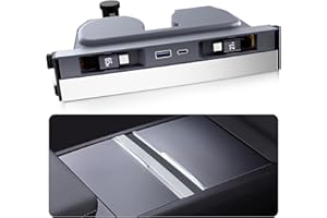 DGXWLLW USB Hub for Tesla Model Y Juniper 2025 2026 Model 3 Highland 2024 2025 with Sliding Cover, 119W Dual Type-C Retractable Cables Multi Ports Fast Charger fit Center Console Docking Station