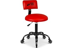 FreekyFit Rolling Shop Stool with Wheels, Mechanic Garage Stool Chair with Adjustable Height 15.55"-18.3", Heavy Duty Swivel Roller Seat for Garage, Salon and Tattoo Beauty, Red