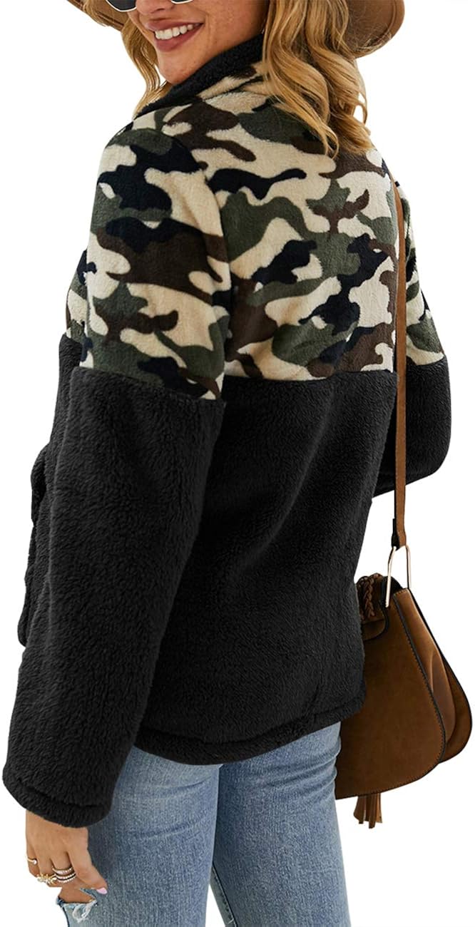MEROKEETY Women's Long Sleeve Contrast Color Zipper Sherpa Pile Pullover Tops Fleece with Pocket at  Women’s Clothing store